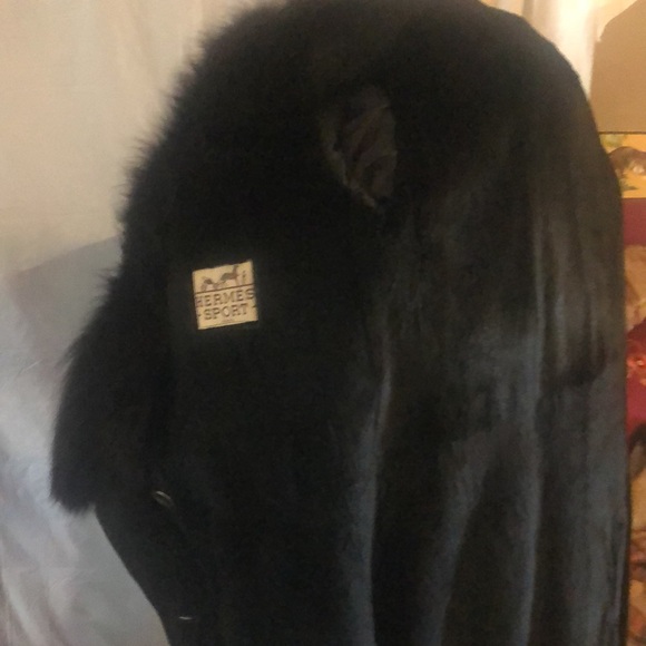 Hermes Sport VTG Suede Doblis midi coat with mink extended collar, black size 34 - Picture 14 of 17